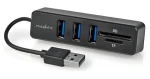 Nedis USB Hub 3 porty černá / USB hub / 3x USB-A / Čtečka SD, microSD / Napájení z USB (CCGB60250BK01)