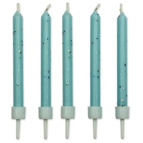 Svíčky dortové s držáky, sada 10ks, 55mm - modré, třpytky