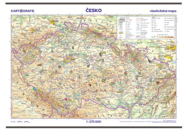 Česko - vlastivědná školní nástěnná mapa 1:375 000, 2. vydání
