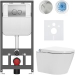 CERANO Závěsné WC s bidetem Basic/Cronus Standard - bílá lesklá - WC tlačítko Dualo/Stříbrná - závěsné - předstěnová instalace - 59,3x38,4 cm