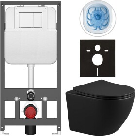 CERANO - Kompletní WC set Basic/Cesso - černá matná - WC tlačítko Maxio/Bílá - závěsné - předstěnová instalace - 49x36 CER-8050BD86348
