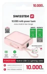 Swissten Space 10000 mAh růžová / Powerbanka s integrovanými kabely / USB-C + Lightning