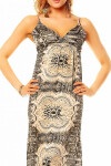 Letní dámské šaty s potiskem dlouhé / S černá/ecru S model 15042761 - SWEEWE
