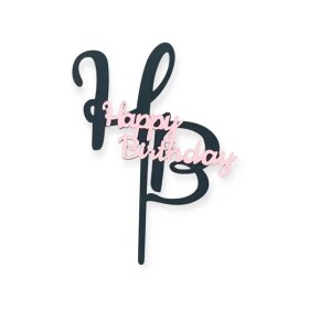 Dortisimo Zapichovací dekorace na dort černo-růžová Happy Birthday