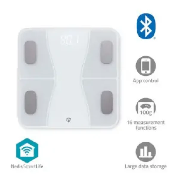 Nedis Chytrá osobní váha / Bluetooth / BMI / BMR / SmartLife / Android (BTHPS11WT)