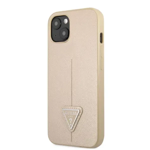 Pouzdro Guess PU Saffiano Triangle iPhone 13 mini béžové