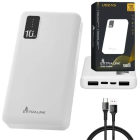 Extralink EPB-098W bílá / Power banka / 10 000 mAh / USB-C / LED displej (EX.19638)