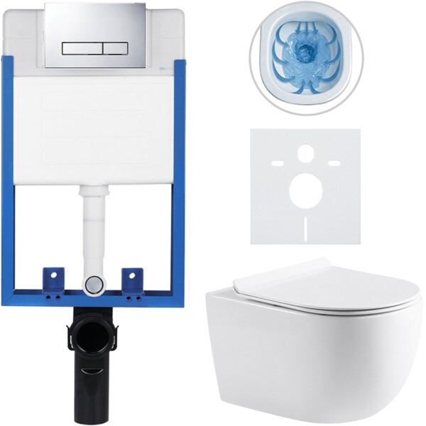 CERANO - Kompletní WC set Profi/Felci - bílá lesklá - WC tlačítko Slim/Chrom - pro zazdění - 52,5x36 CER-8050BD55