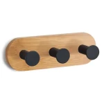 MSV YONO samolepicí věšák se 3 háčky černý / bambus / ocel / 135 x 45 x 36 mm (3700703918882)