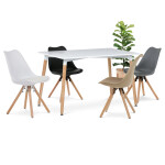 Jídelní židle, šedá plastová skořepina, sedák ekokůže, nohy masiv přírodní buk