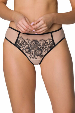 Dámské tanga Frances 3804/4 Béžová s černou - MAT béžová s černou S-36