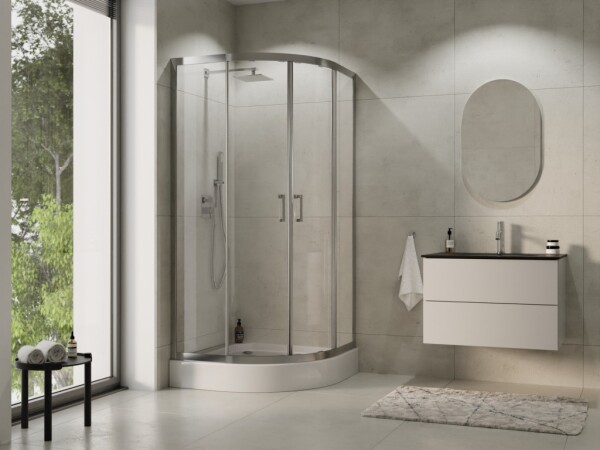 BESCO - Čtvrtkruhový sprchový kout MODERN CHROM 190 - Barva rámu - Chrom/Leštěný hliník (ALU), Rozměr A - 90, Rozměr B - 90, Rozměr C - 190, Směr zavírání - Univerzální Levé / Pravé, Výplň - Fume bezpečnostní sklo - 6 mm BO290CTVRTCG