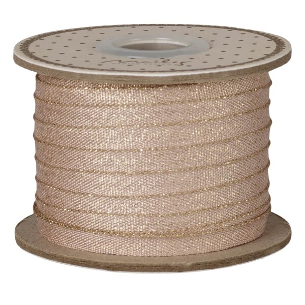 Maileg Dekorativní stuha Light Rose/Gold – 25 m, růžová barva, textil