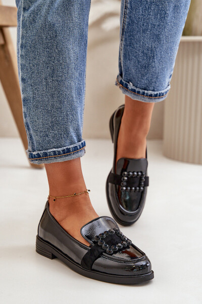 Lakované Dámské Mokasíny S Dekorací Černé Vinceza 58389 37