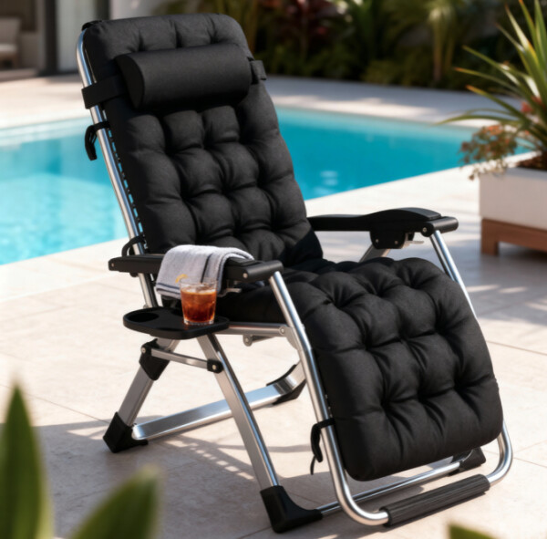 Skládací zahradní lehátko s polštářem TDC01-BK Černá