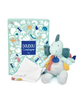 Doudou Dárková sada - Plyšový dinosaurus s dečkou 25 cm zelený