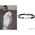 Pánský náramek Dino z pravé kůže a chirurgické oceli, Černá 21 cm (možnost zkrácení)