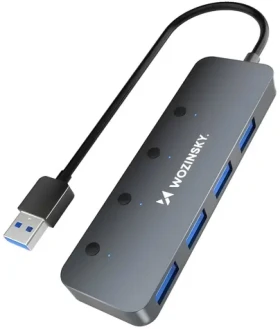 Wozinsky USB hub šedá / USB rozbočovač / 4x USB-A / Vypínače / Hliníkové pouzdro (1029383)