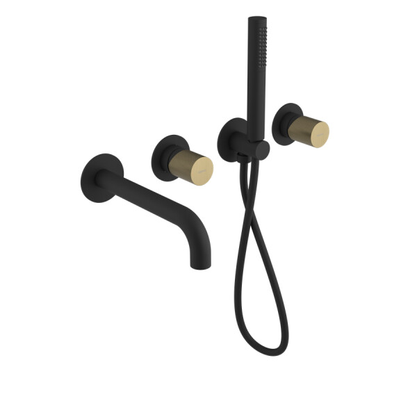 SAPHO - ULTRATAP podomítková vanová baterie s hubicí a ruční sprchou, 2 výstupy, černá mat/zlato mat UT093TBG