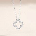 Stříbrný náhrdelník se zirkony ve tvaru čtyřlístku - stříbro 925/1000, Stříbrná 40 cm + 4 cm (prodloužení)