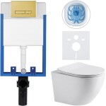 CERANO Kompletní podomítkový WC set Lite/Cesso - bílá lesklá - WC tlačítko Slim, zlatá - k zazdění - 49x36 cm - 312676