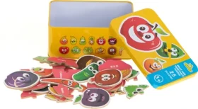 KIK Dřevěné puzzle v plechové krabičce Ovoce a zelenina