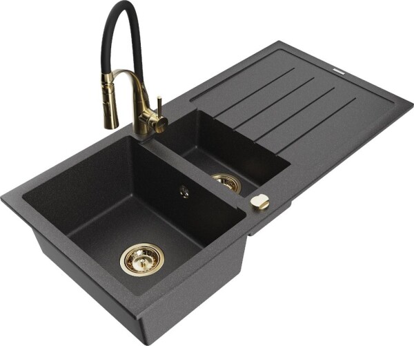 MEXEN - Andres granitový dřez s odkapávačem včetně baterie Aster, černá nakrapiany 6515-76-73450-57-G