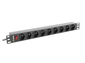 Lanberg PDU černá / Zásuvková lišta do racku / 19" / 1U / 9x zásuvka / 16 A / 3 m (PDU-09E-0300-BK)