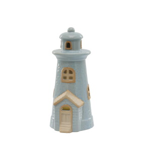 Chic Antique Svítící dekorace LED Lighthouse Sky Blue, modrá barva, keramika