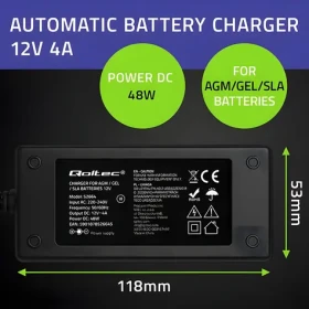 Nabíječka AGM/GEL/STD akumulátorů 12V / Nabíječka / 4A / 48W / LED indikace / kabel 1,8 m (52664)