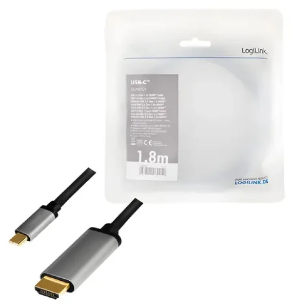 LogiLink USB-C - HDMI černá/šedá / Redukce / 4K 60Hz / 1,8 m / pozlacené konektory (CUA0101)