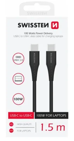 SWISSTEN Datový kabel TPE USB-C - USB-C 1.5m černá / Power Delivery 5A (100W) (71506540)