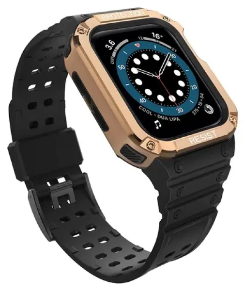Hurtel pouzdro s řemínkem Apple Watch 42/44/45mm černá, růžové zlato / Ochranný kryt s řemínkem