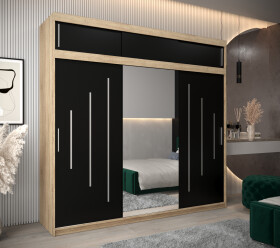 Šatní skříň Abi Y1 s nástavcem Barva korpusu: Dub Sonoma, Rozměry: 250 cm, Dveře: Černá