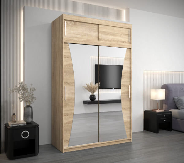Šatní skříň Abi Mo s nástavcem Barva korpusu: Dub Sonoma, Rozměry: 150 cm, Dveře: Dub sonoma