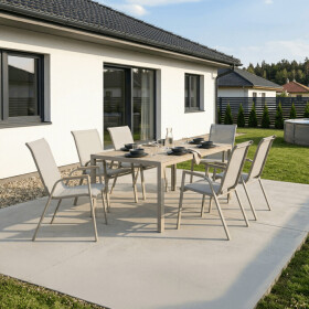 Zahradní stůl 150x89cm, kov, polywood, béžová, AZT-S1215 CRM