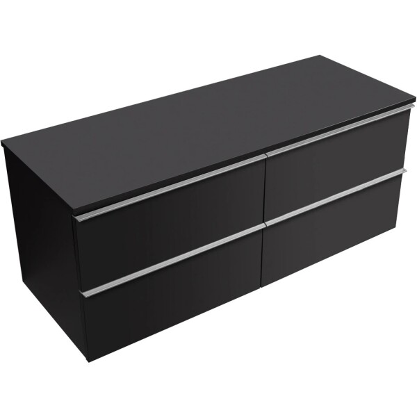 CERANO Koupelnová skříňka Velora - černá matná, úchytka chrom + deska pod umyvadlo Navira Slim - 18 mm - 120x54,8x46,5 cm
