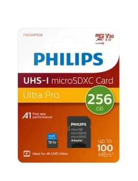 Philips microSDXC 256 GB + adaptér / Paměťová karta / Class 10 / UHS-I U3 / čtení 100 MB/s (FM25MP65B/00)