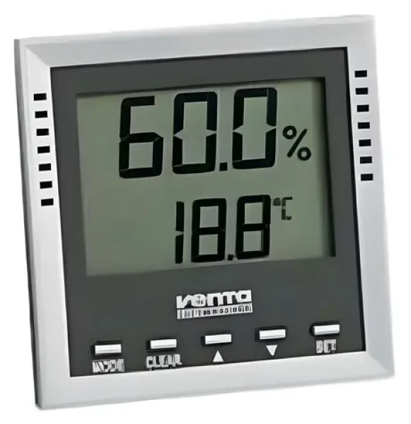 Venta Digitální teploměr s vlhkoměrem stříbrný / Teploměr s vlhkoměrem / digitální displej / stolní i nástěnný (6011000)