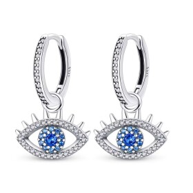 Stříbrné náušnice s motivem Evil Eye - stříbro 925/1000, Modrá
