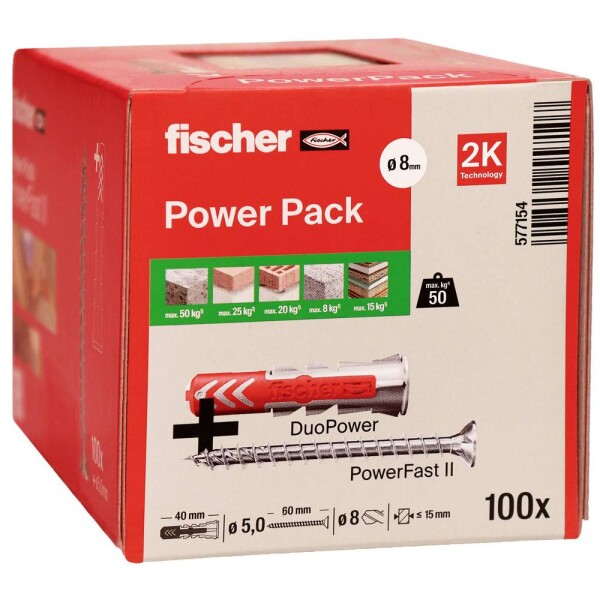 Fischer 577154 univerzální hmoždinka 40 mm, 60 mm 8 mm 100 ks