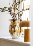 MADAM STOLTZ Kameninová váza Off white / Mustard / Brown, béžová barva, keramika