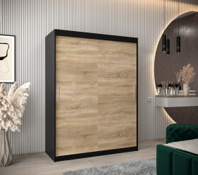 Šatní skříň Abi T0 s posuvnými dveřmi Barva korpusu: Černá, Rozměry: 150 cm, Dveře: Dub sonoma