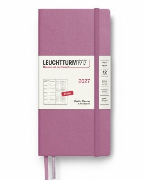 Týdenní plánovač Zápisník Dusty Rose, tečkovaný Wallet B6+ x A6 2027, anglicky