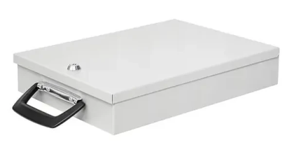 WEDO Box na dokumenty A4 světle šedá / Box na dokumenty / Kov / Zámek se 2 klíči / 35,5 x 26 x 6,7 cm (1021537)