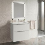 SAPHO - SET koupelnová skříňka CIRASA 60cm s umyvadlem a LED zrcadlem, 2x zásuvka, bílá lesk KSET-094
