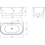 MEXEN/S - Oval vana volně stojící nástěnná 160 x 80, bílá, sifon a přepad grafit metal 52671608000-95