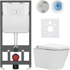 CERANO Závěsné WC s bidetem Basic/Cronus Standard - bílá lesklá - WC tlačítko Modulo/Bílá - závěsné - předstěnová instalace - 59,3x38,4 cm