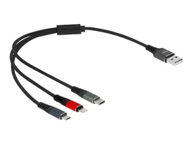 DeLock USB-A 3v1 Lightning, Micro-USB a USB-C vícebarevný / Nabíjecí kabel / 0,3 m / 3 A / textilní opletení (87236)