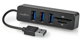 Nedis USB Hub 3 porty černá / USB hub / 3x USB-A / Čtečka SD, microSD / Napájení z USB (CCGB60250BK01)
